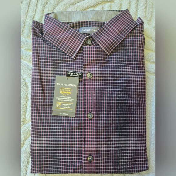 Van Heusen Other - Van Heusen Men's Purple and Black Plaid Button Up Shirt Size Large NWT